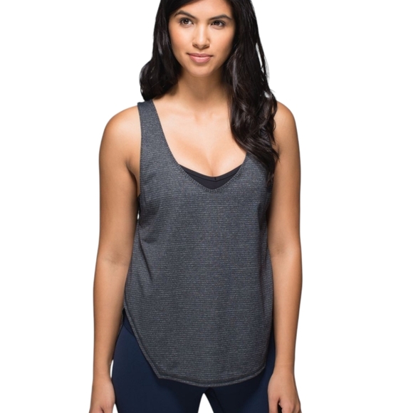 Lululemon Seek The Heat Tank Heathered Black / Black Rel: 10/2014 Women's size 6 - Picture 3 of 10